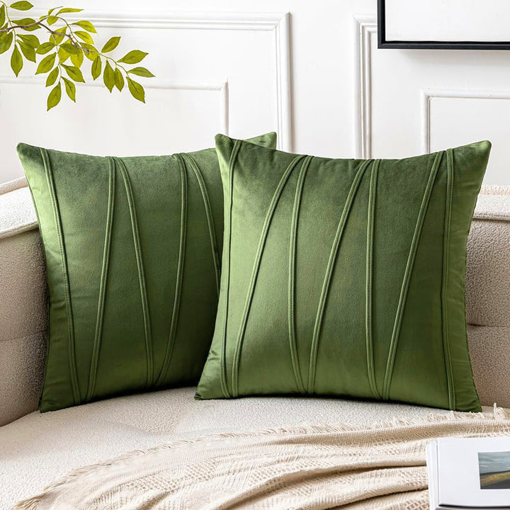 Square Velvet Corded Vertical Pleat Throw Pillow Cover with Hidden Zipper