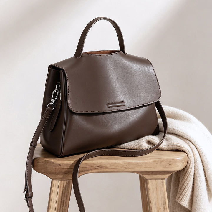 Structured Top-Handle Flap Satchel with Detachable Crossbody Strap
