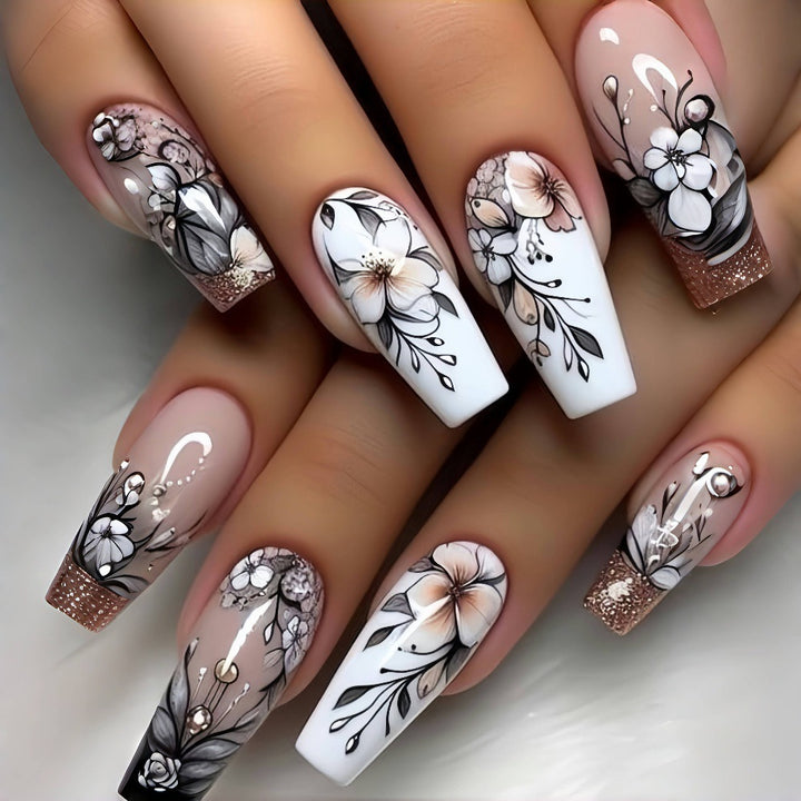 Art Nail Set with Artistic Floral Decorations Kalsten