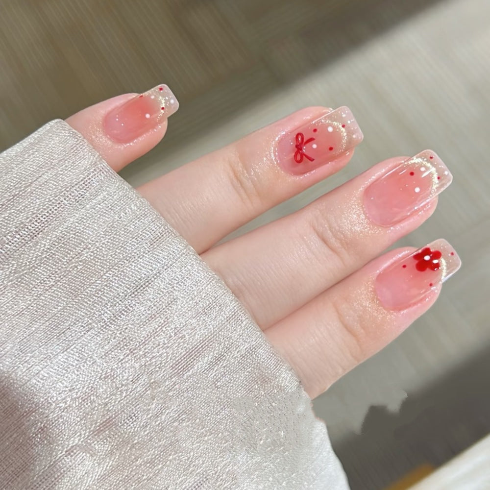 Decorative Press-On Nail Set with Floral and Bow Accents Kalsten