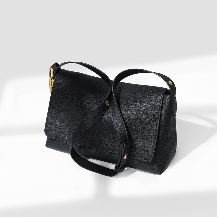 Pebbled Leather Structured Crossbody Satchel