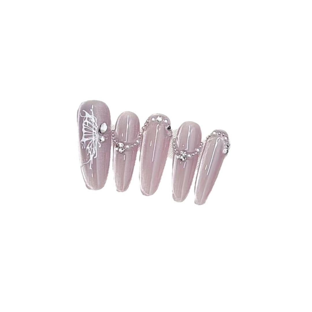 Artistic Press-On Nail Set with Decorative Butterfly Design Kalsten