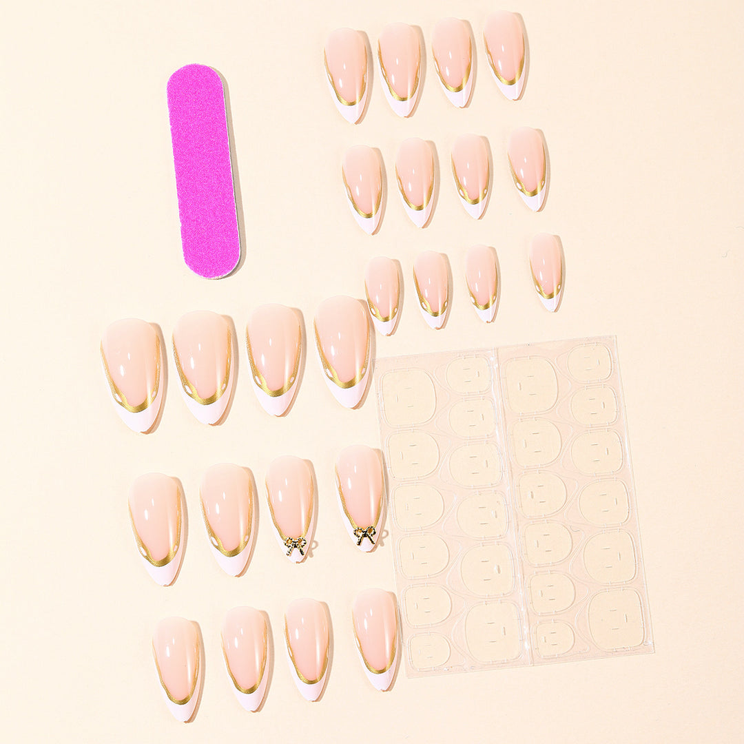 Elegant French Tip Nail Extensions with Gold Accents Kalsten
