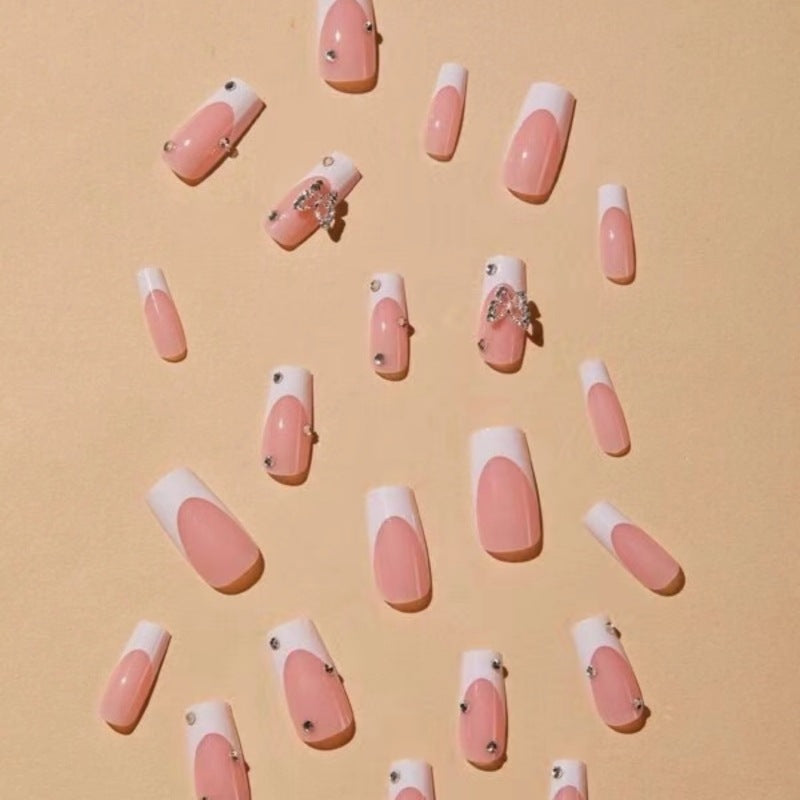 Elegant Glitter-Embellished French Tip Acrylic Nails Kalsten