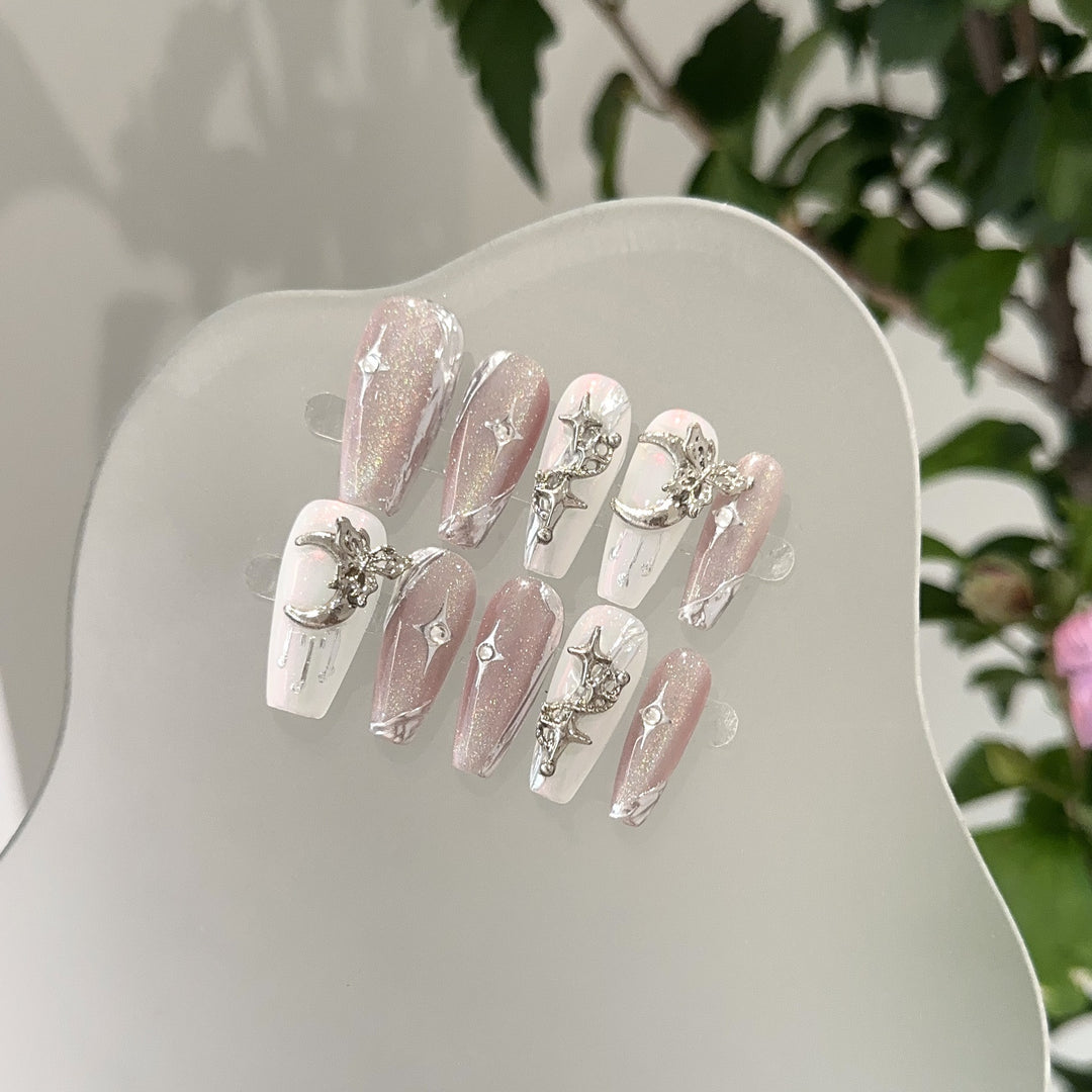 Glamorous Star and Moon Decorative Press-On Nail Set