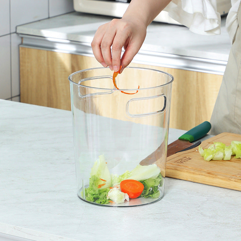 Slim acrylic trash can with integrated grip grooves and non-slip bottom