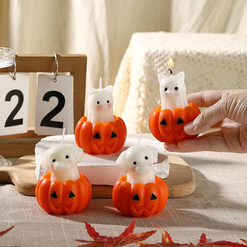 Novelty Halloween Puppy-in-Pumpkin Decorative Wax Candle