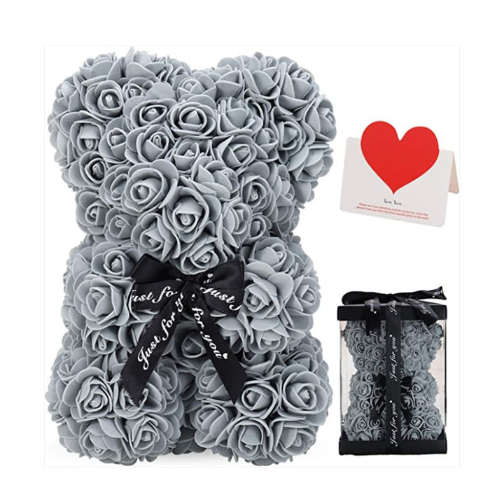 Handcrafted Foam Rose Teddy Bear Gift Sculpture With Satin Ribbon