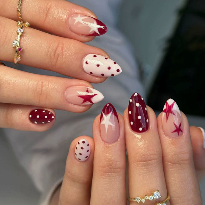 Artistic Star and Polka Dot Press-On Nails