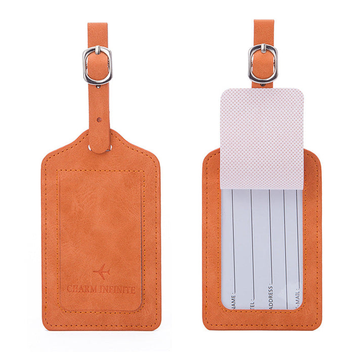 vintage leather luggage tag with transparent ID window and adjustable buckle strap Kalsten