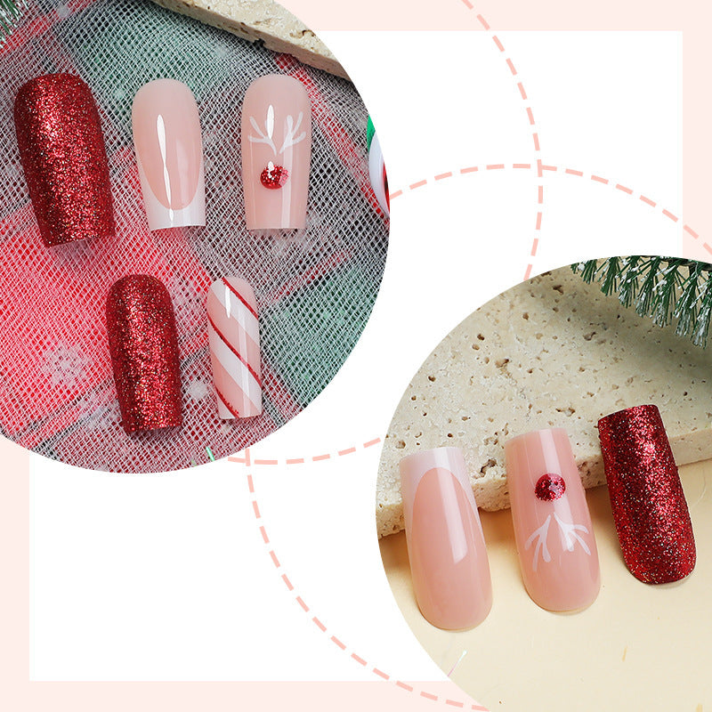 Artificial nail set with sparkling glitter and festive accents Kalsten