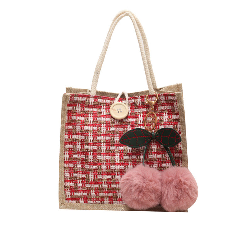 Bohemian Tote Bag with Decorative Pom Poms