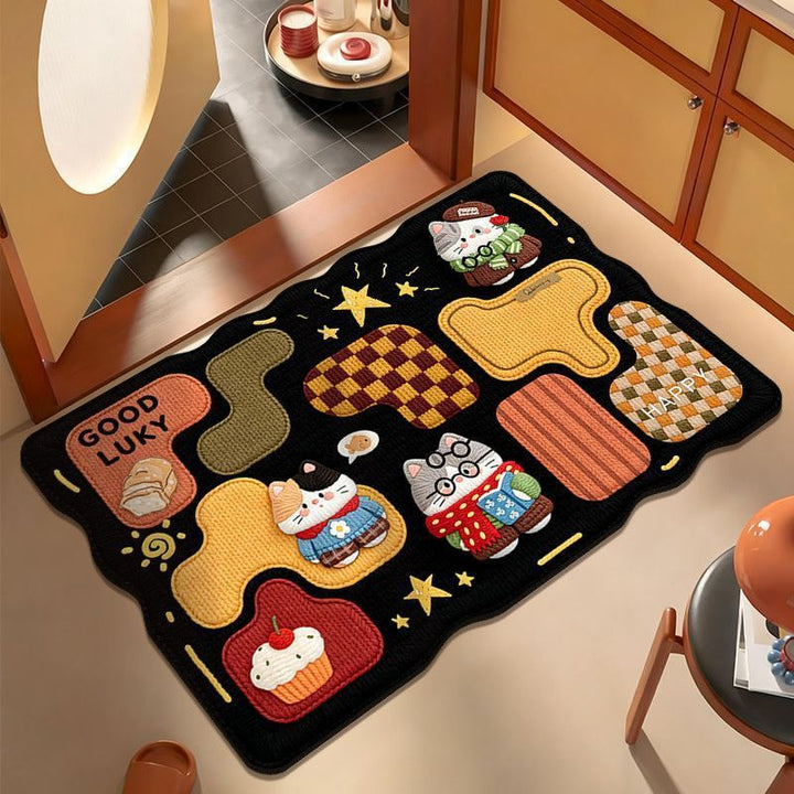 Playful Cartoon Cat-Themed Area Mat
