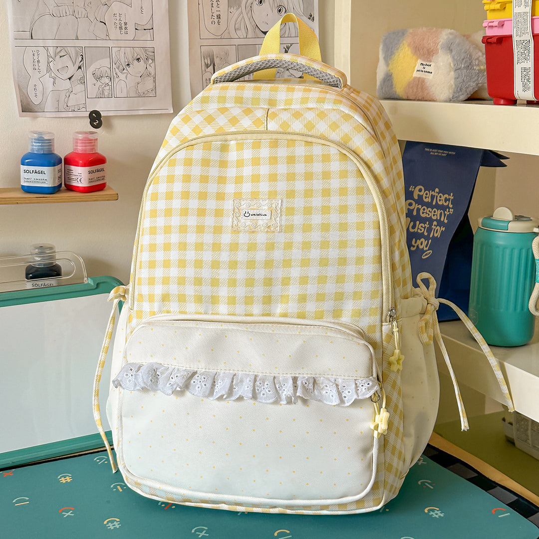 Playful Gingham Patterned School Backpack Kalsten