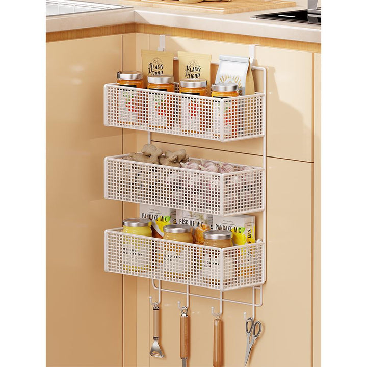 Over-Cabinet Three-Tier Mesh Hanging Pantry Organizer with Removable Baskets