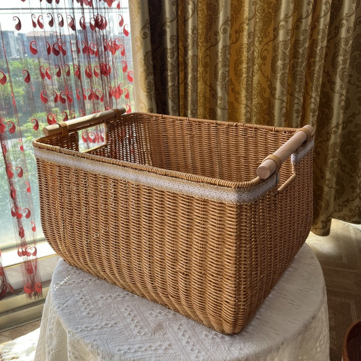 Handcrafted Woven Storage Basket with Wooden Handles Kalsten