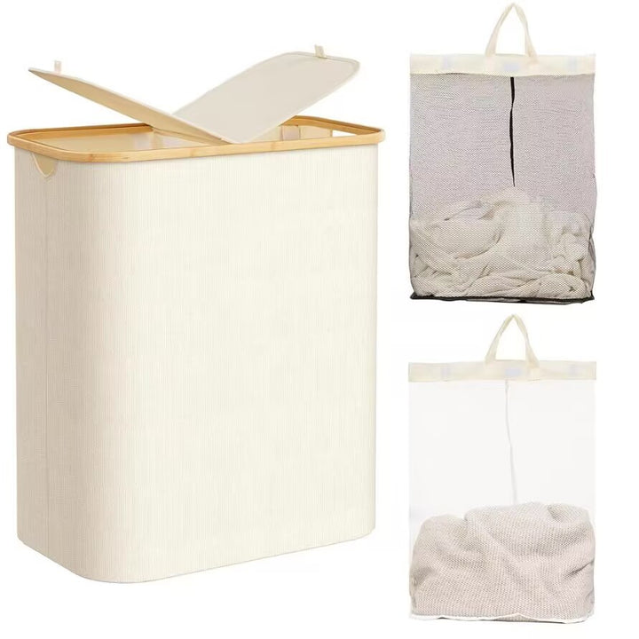 Robust laundry container with practical lid and inner pocket Kalsten