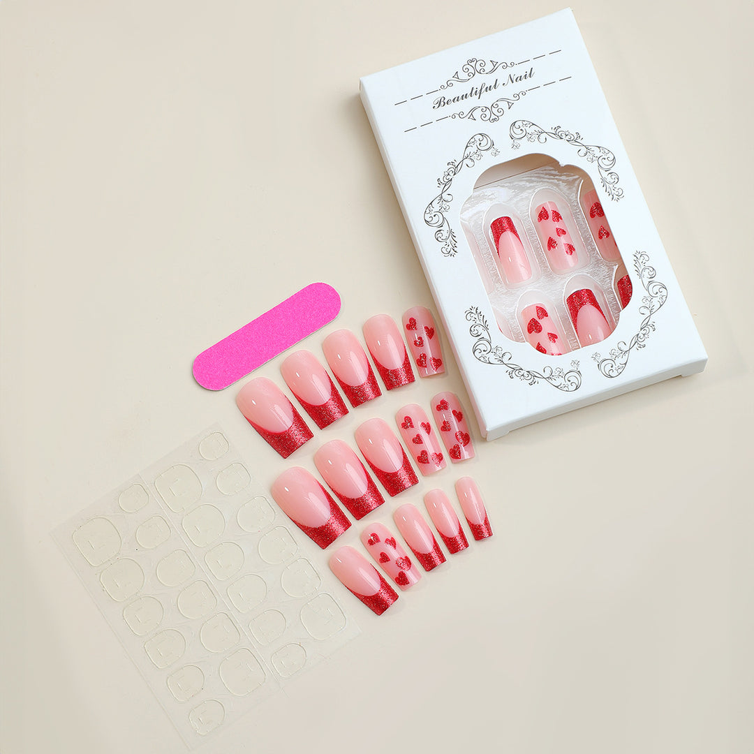 Premium Decorative Press-On Nail Set with Heart and Glitter Designs Kalsten