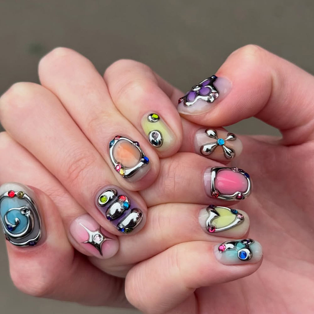 Decorative Jewel-Embellished Press-On Nail Art
