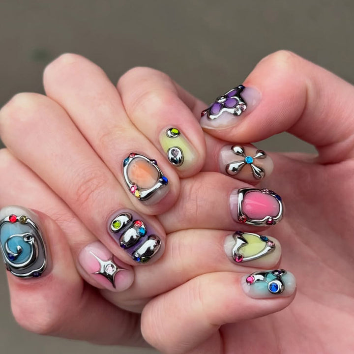 Decorative Jewel-Embellished Press-On Nail Art