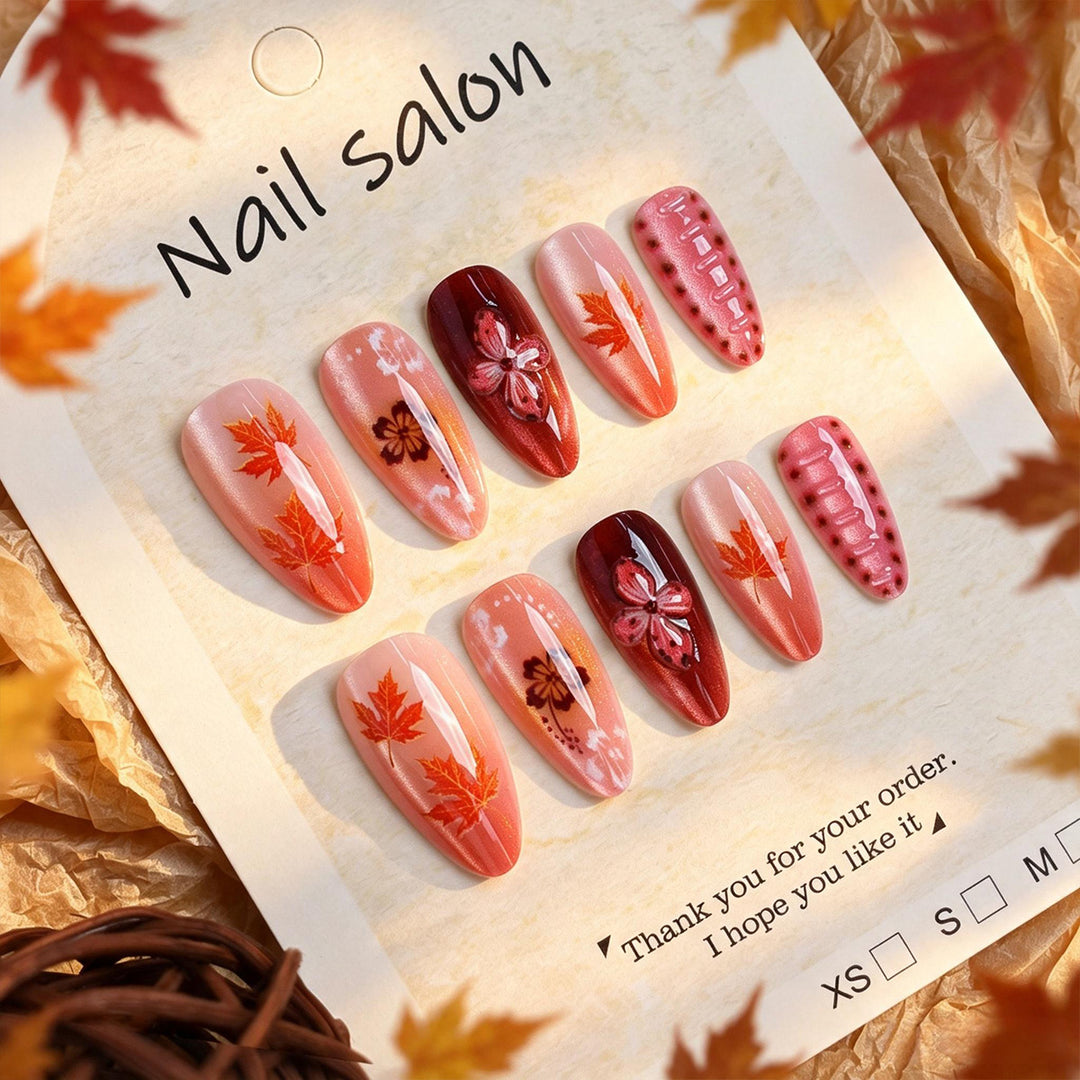 Artistic Press-On Nail Set with Cherry Blossom Design Kalsten