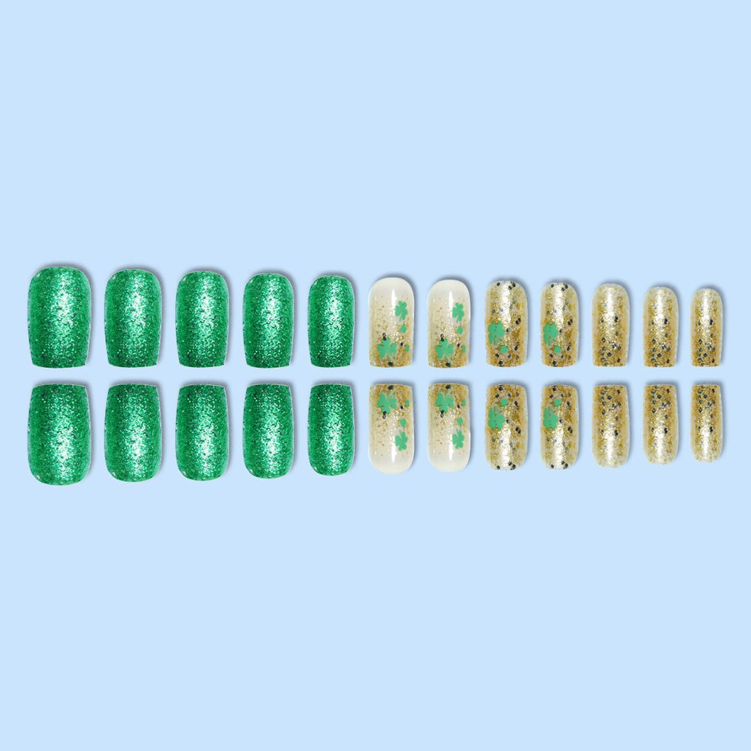 Festive Decorative Press-On Nails with Shamrock Design Kalsten