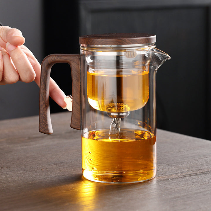 Artisan Glass Tea Set With Wooden Handle Pitcher And Serving Tray