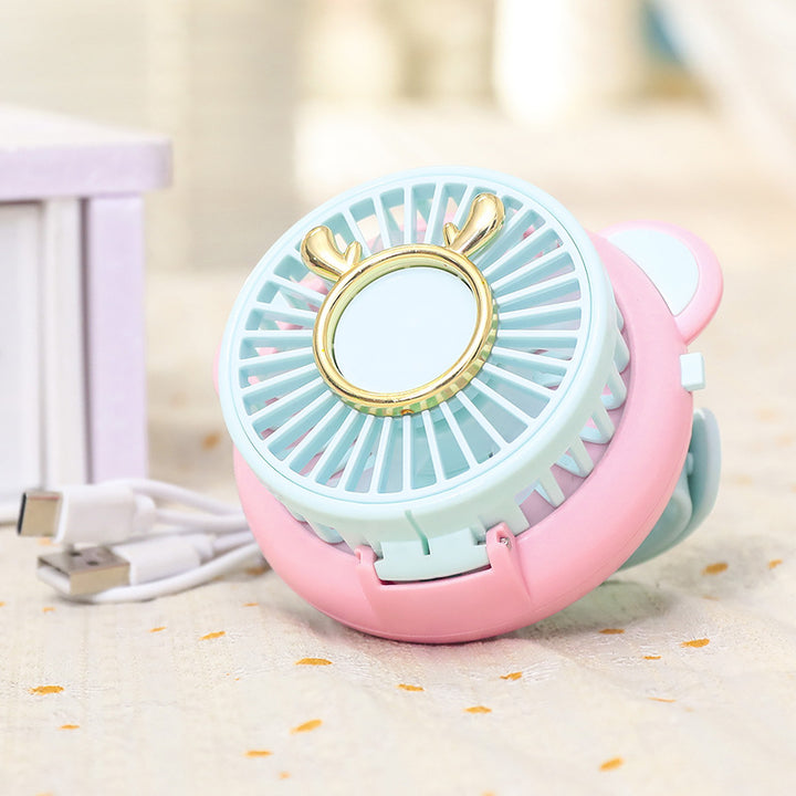 Ladies portable hand fan with integrated mirror and cute animal design Kalsten