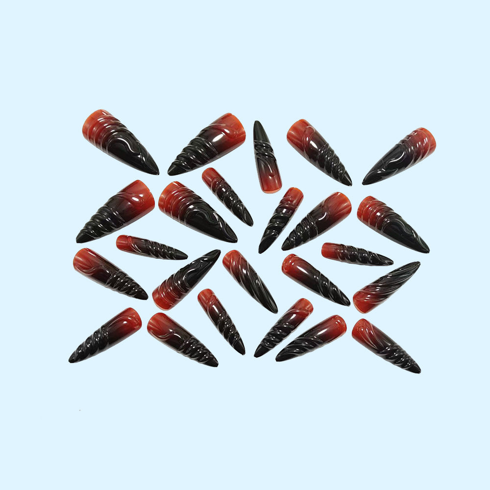 Acrylic Nail Set with Elegant Tips and Black-Red Gradient Color Kalsten