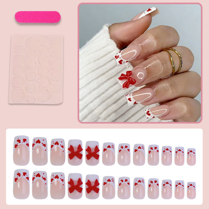Artificial Nail Set with Romantic Heart and Bow Designs Kalsten