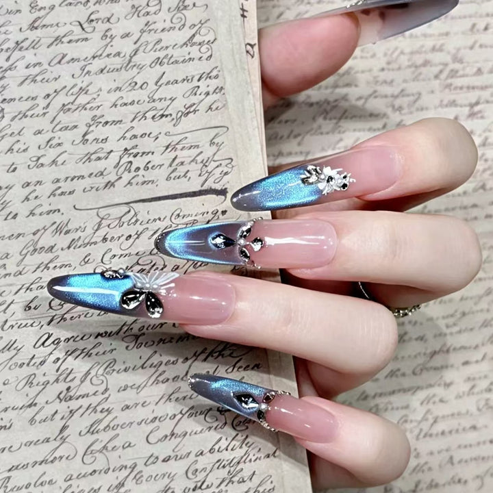 Premium Decorative Press-On Nail Extensions with Rhinestone Accents