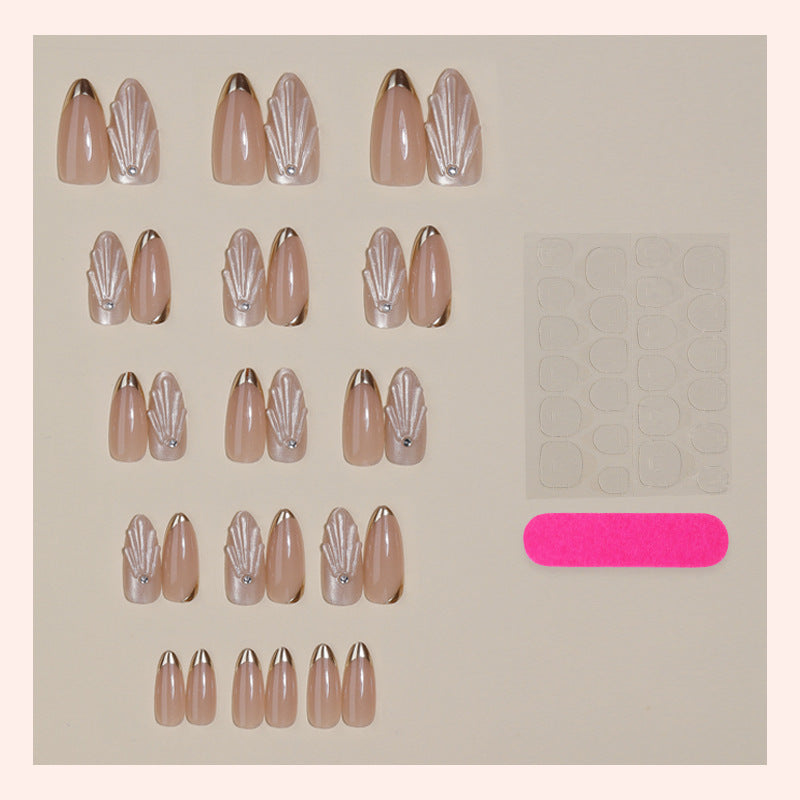 Artificial nail set with elegant gold tips and artistic decorations Kalsten