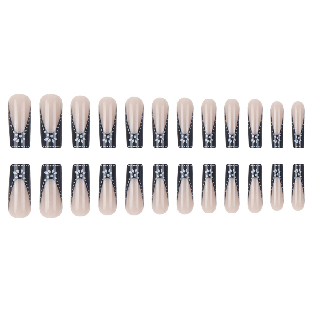 Artistic Black and White Floral Nail Press-On Set Kalsten
