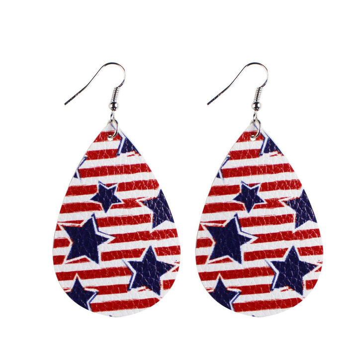 Women's nan teardrop-shaped faux leather earrings with star and stripe print Kalsten