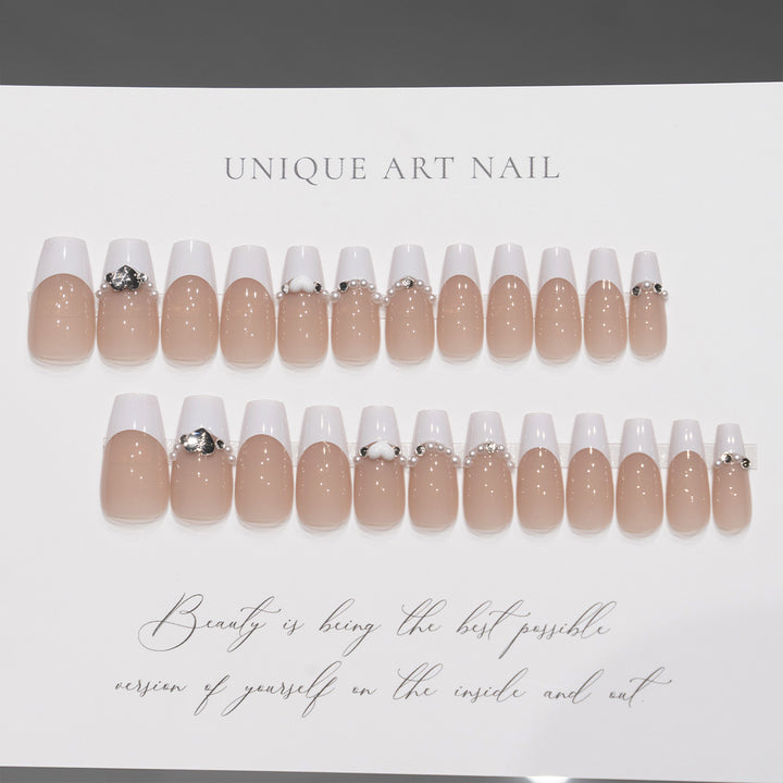 Decorative Press-On Nail Art Set with Heart and Rhinestone Accents
