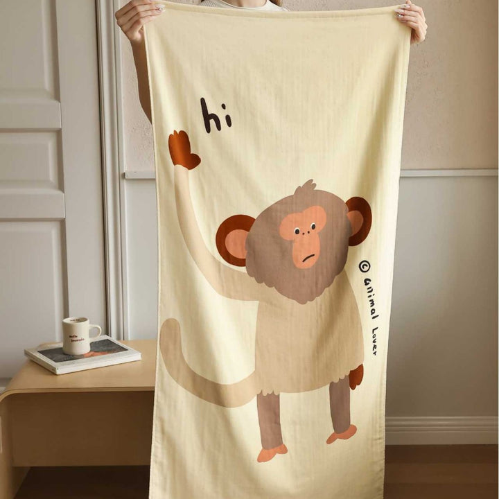 Children's bath towel with cute monkey print made of soft microfiber
