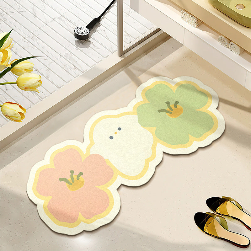 Floral Pattern Water-Absorbent Bath Mat