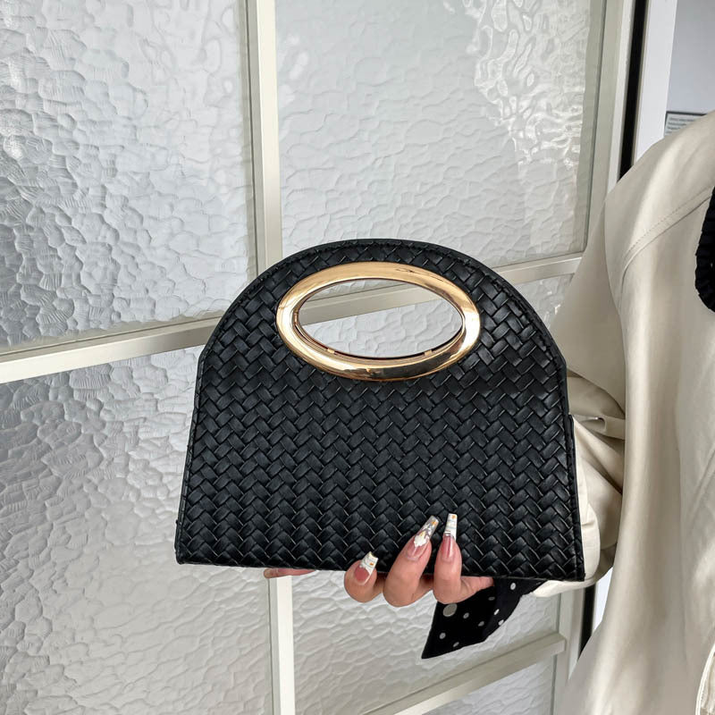 Woven Handheld Tote Bag with Gold Accent