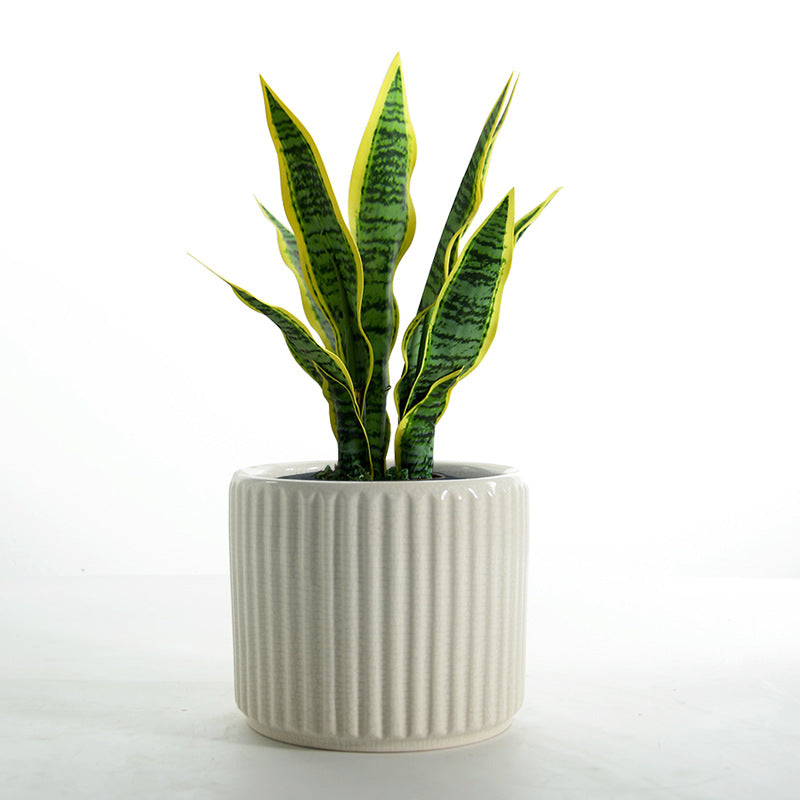 Elegant ceramic flower pot with ribbed structure Kalsten