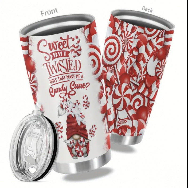 Double-Wall Vacuum Insulated Stainless Steel Travel Tumbler With Spill-Resistant Lid And Printed Cow Sunflower Design