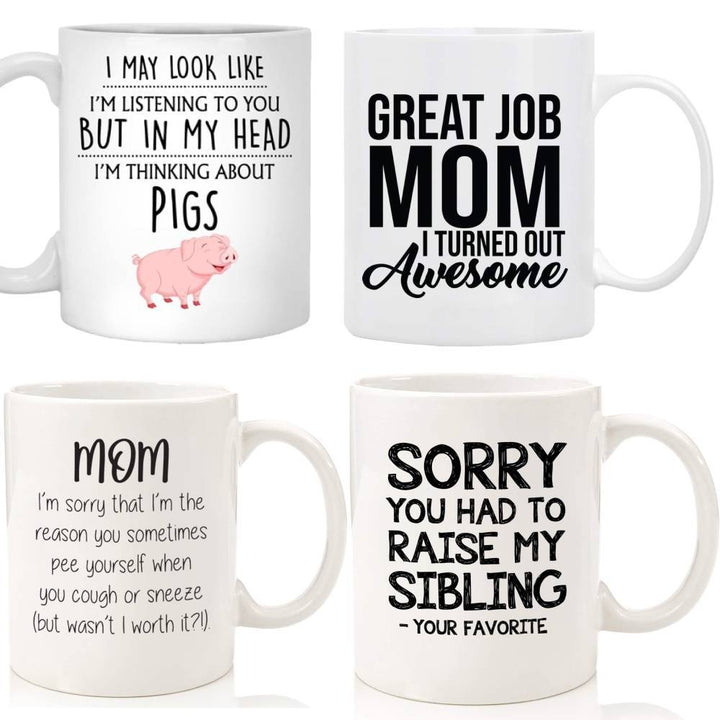 Large Dishwasher-Safe Stoneware Statement Coffee Mug With Oversized C-Handle And Humorous "Great Job Mom" Typographic Print