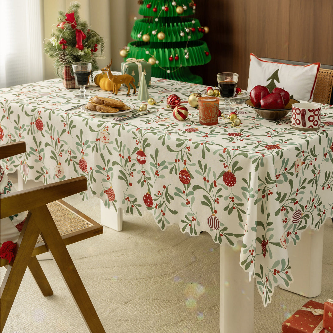 Festive rectangular tablecloth with mistletoe and Christmas ornament motif Kalsten