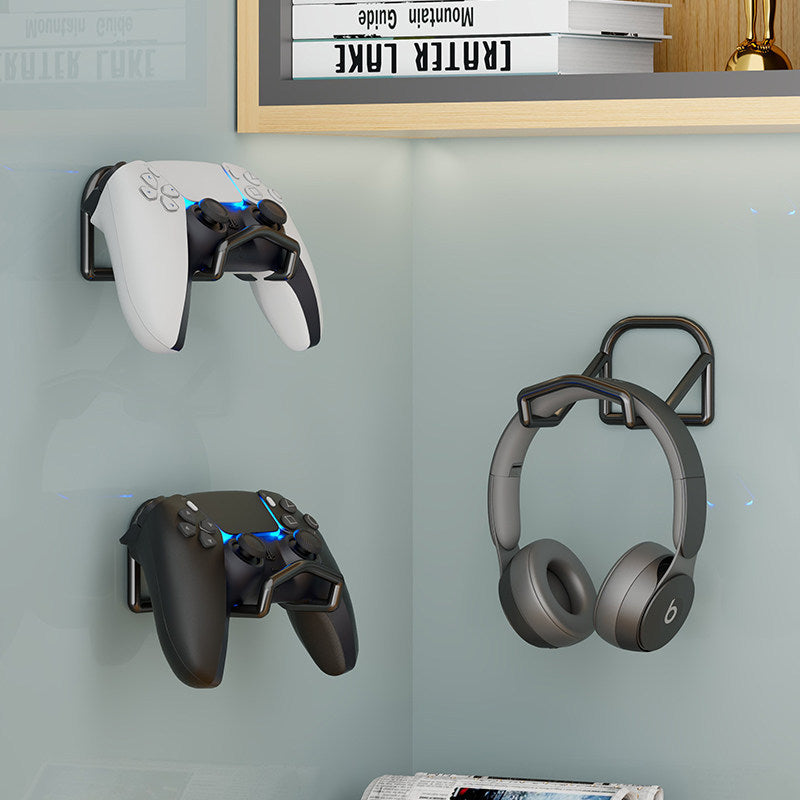 Wall-Mounted Headphone and Game Controller Rack with Foldable Hooks