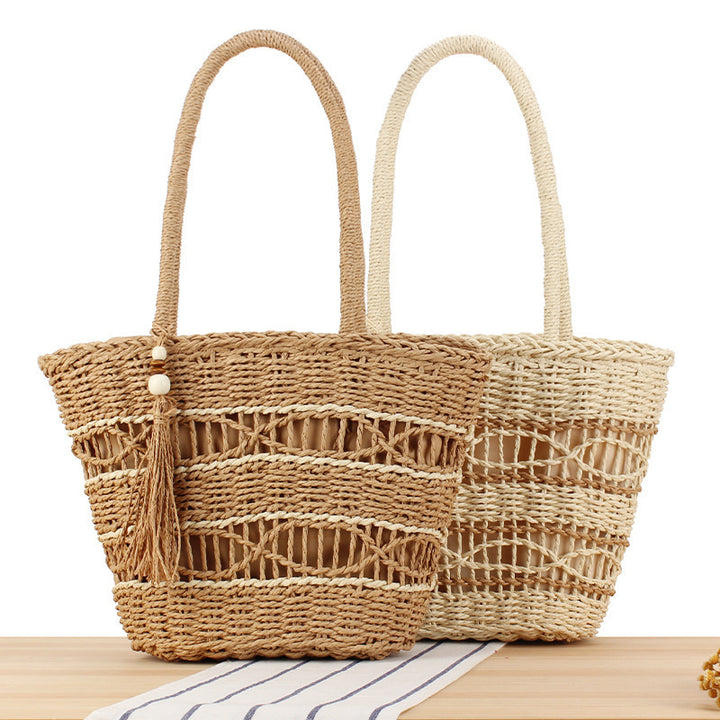 Hand-knotted shopping bag made of natural weave with elegant tassel decoration Kalsten
