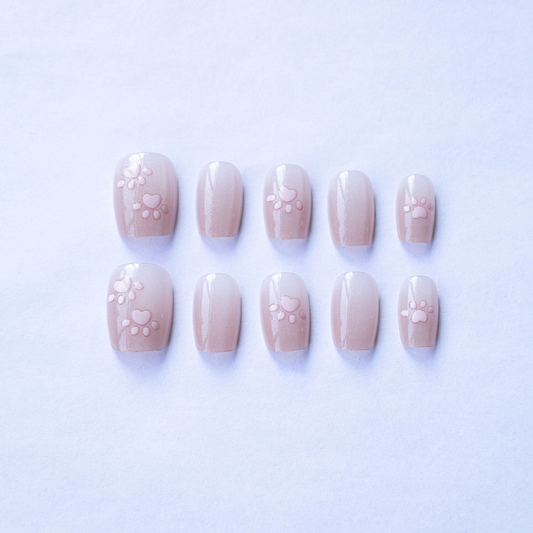 Playful Heart Paw Pattern Nail Art
