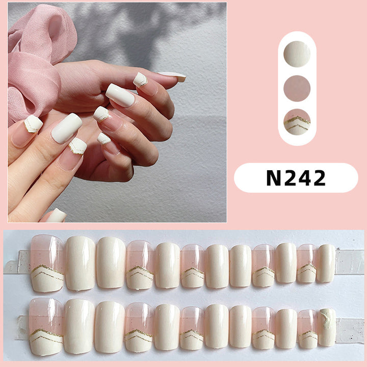 Elegant Press-On Nail Tips Set with Geometric Accents