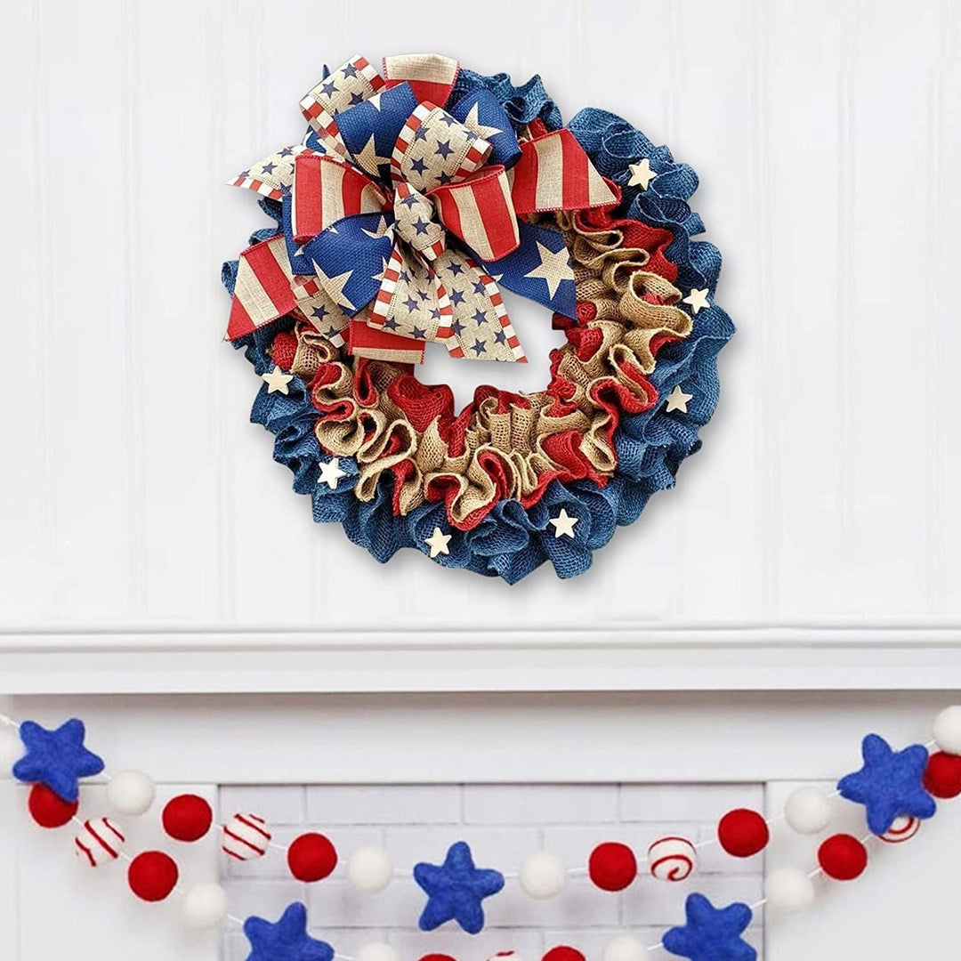 Unisex nan patriotic burlap wreath with layered ruffled Americana bow Kalsten