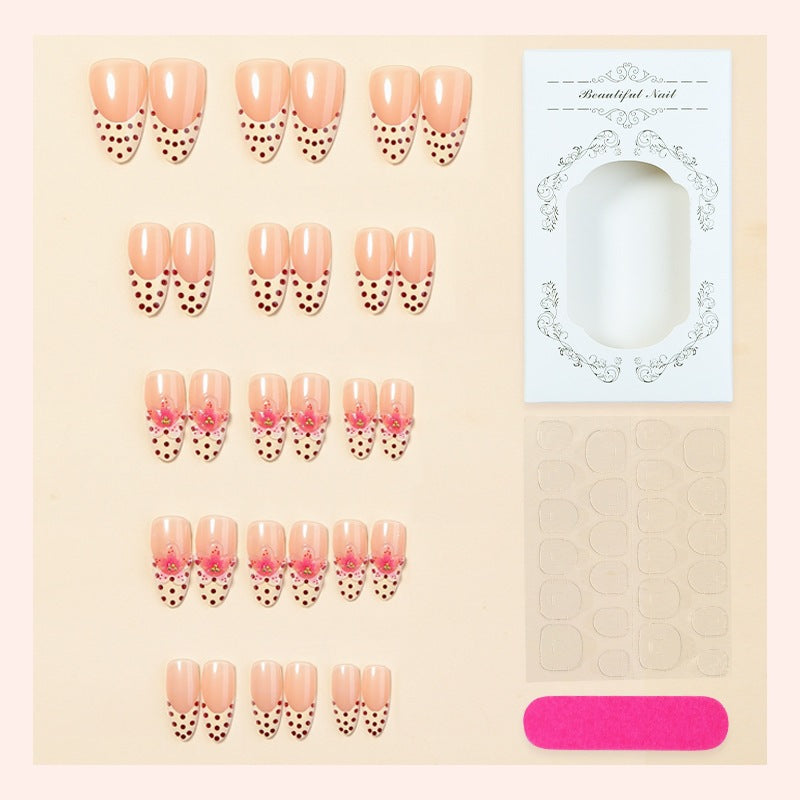Artificial Nail Set with Floral Design and Elegant Dots Kalsten