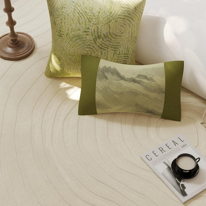 Decorative Rectangular Jacquard Lumbar Pillow Cover with Mountain Landscape Motif