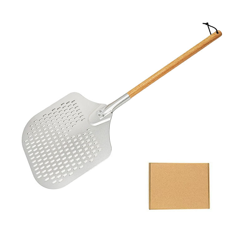 long-handled perforated pizza peel set with wooden handle stainless steel cutter and triangle server Kalsten